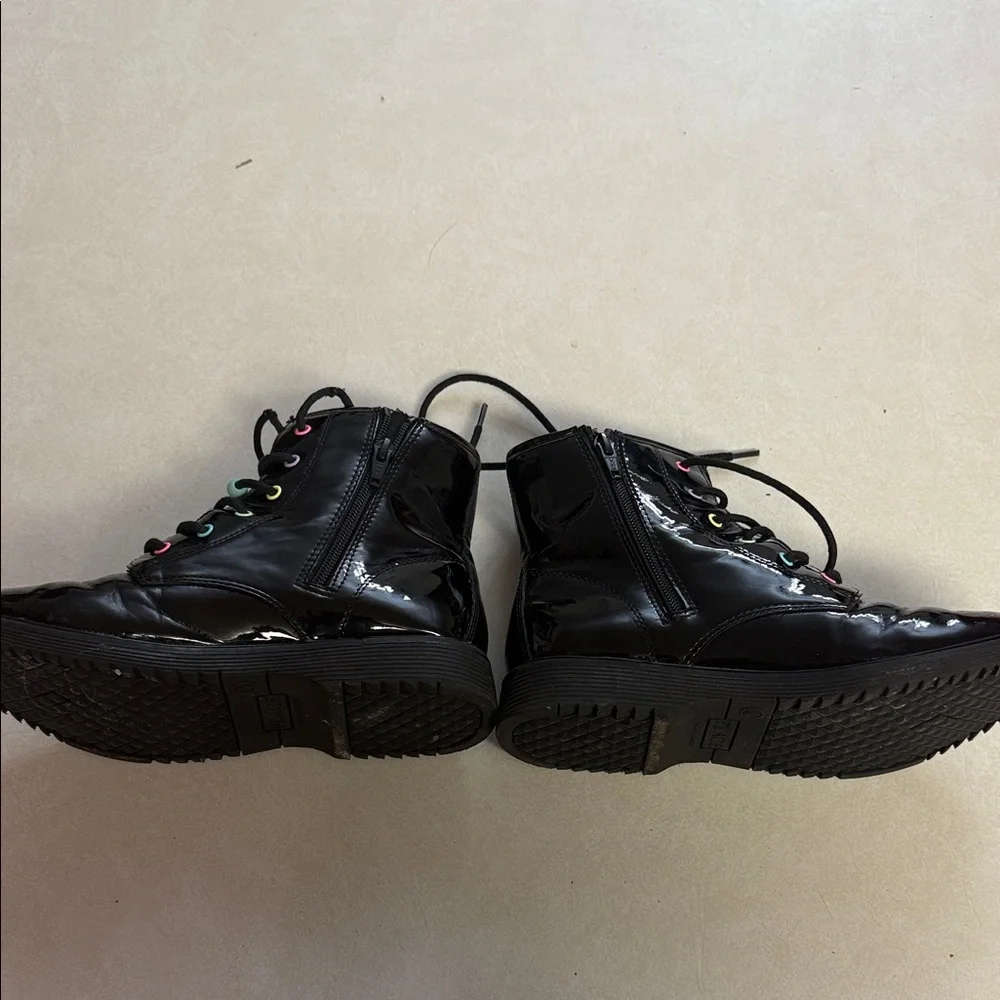 The Children's Place Black Patent Lace-Up Boots with Colorful Bead Accents